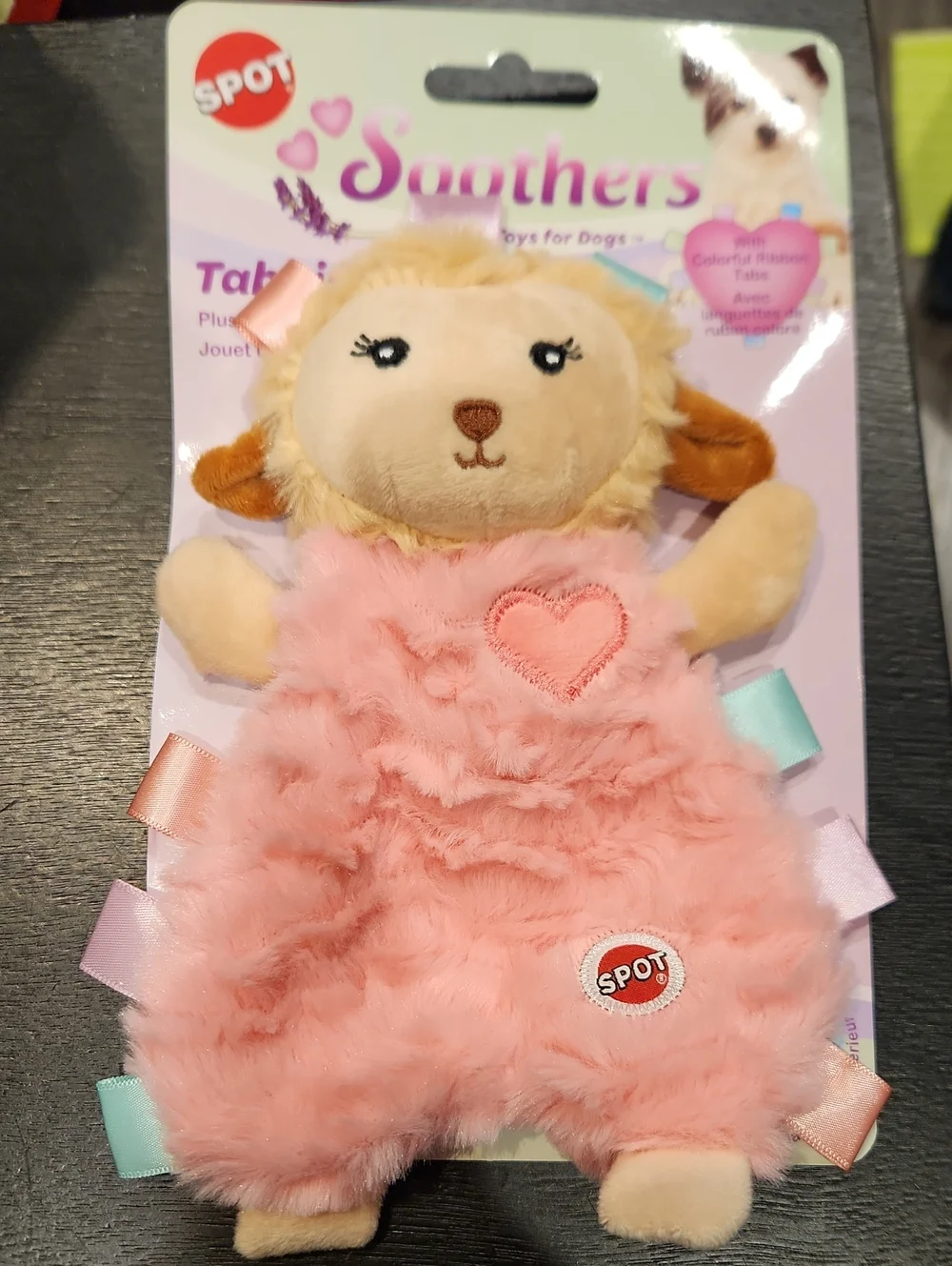 SPOT Soothers Plush Lamb Dog Toy in Pink with Ribbon Tabs 8